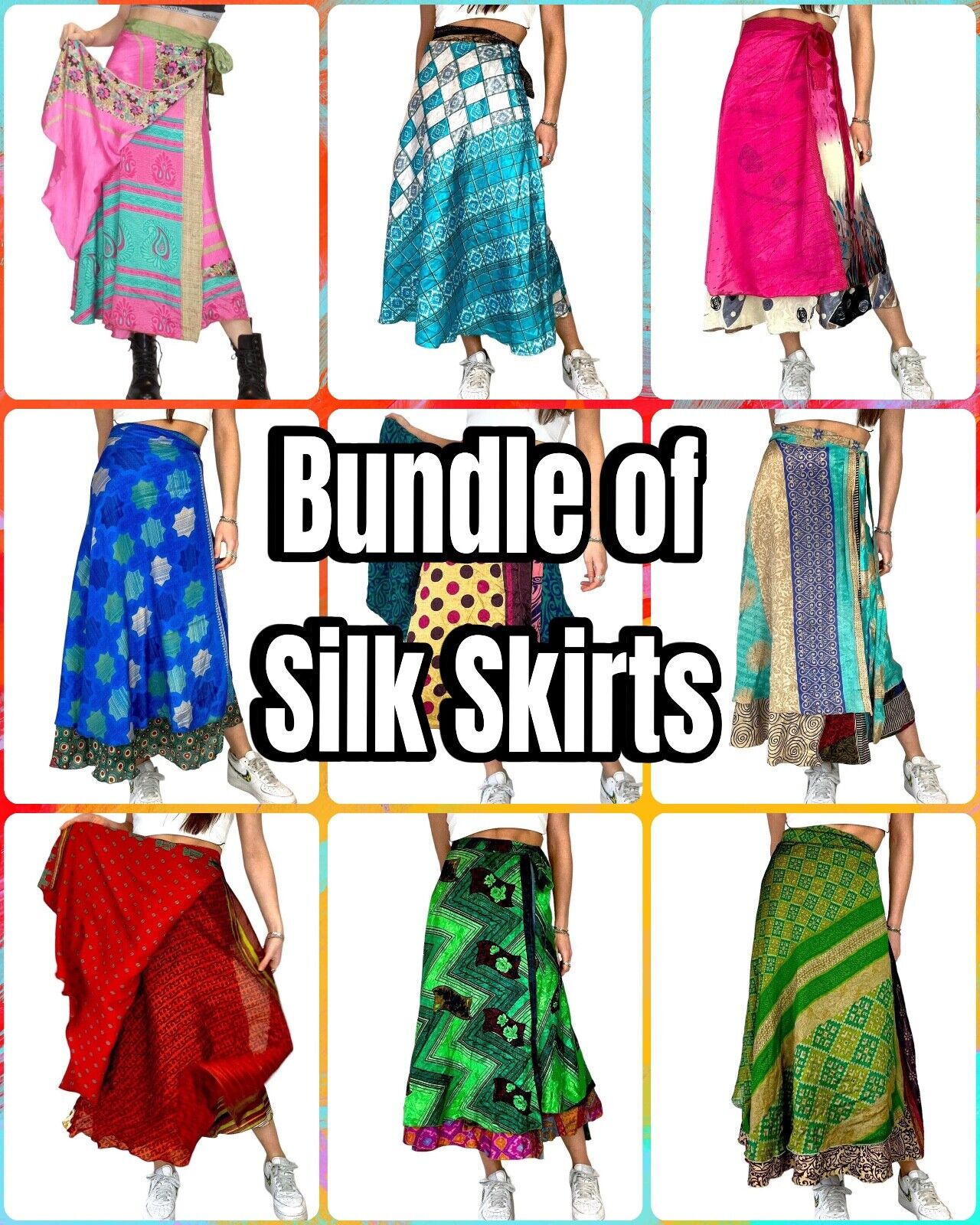 Wholesale Bundle of 20 x Sarong Silk Tie Wrap Skirts Bright Colourful Hippie One size